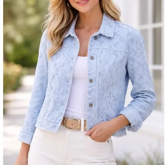 Rebecca Taylor Women's Baby Blue Textured Crop Jacket Medium Preppy - Picture 1 of 9